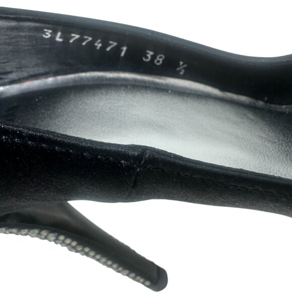 Stuart Weitzman Black Satin Crystal Embellished Heels Pointed Toe Pumps Size 8.5 - Picture 12 of 14